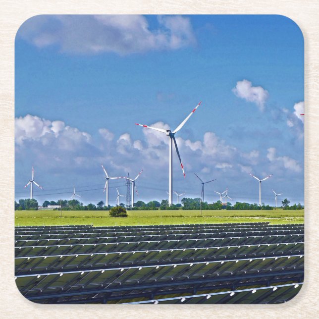 Alternative Energie - Solar- und Windenergie Rechteckiger Pappuntersetzer (Vorderseite)