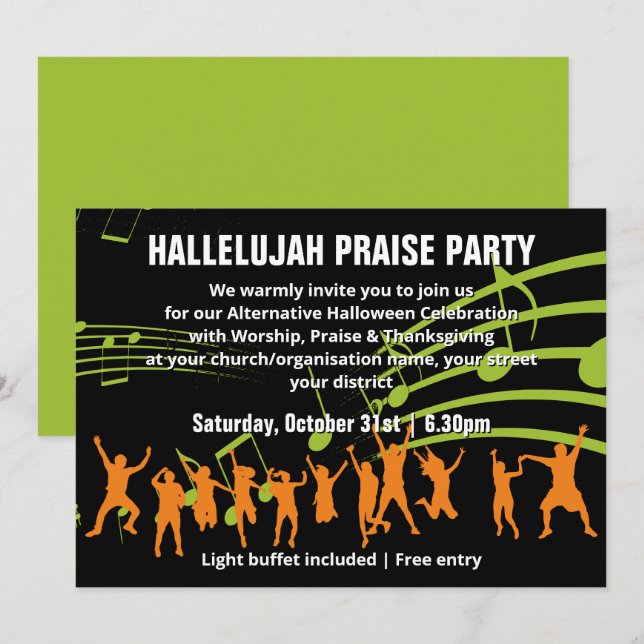 Alternative Halloween PRAISE PARTY Invitation (Devant / Derrière)