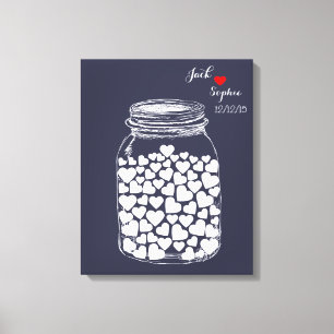 Alternative Hochzeitsgast-Buch Mason Jar Herz Leinwanddruck