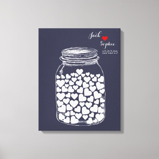 Alternative Hochzeitsgast-Buch Mason Jar Herz Leinwanddruck (Vorderseite)