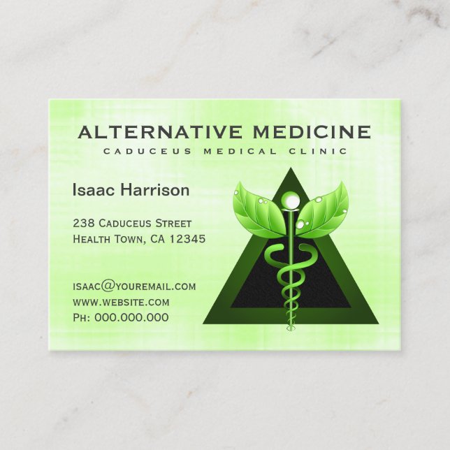 Alternative Medizin Light Green Caduceus Large Visitenkarte (Vorderseite)