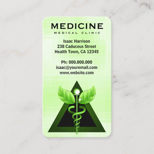 Alternative Medizin Light Green Caduceus Vertikal Visitenkarte (Vorderseite)