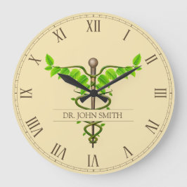 Alternative medizinische Caduceus grüne Blätter Be Große Wanduhr