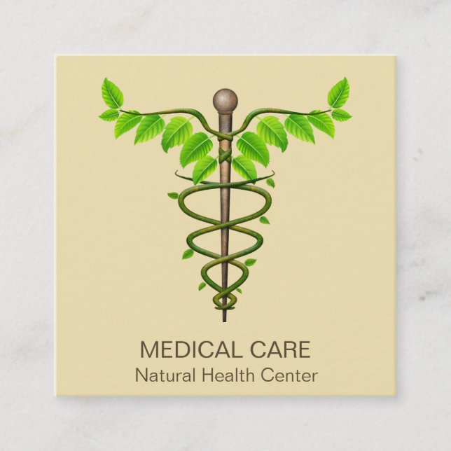 Alternative medizinische Caduceus grüne Blätter Be Quadratische Visitenkarte (Vorderseite)