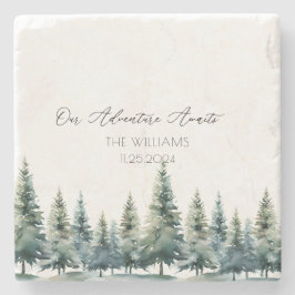 Alternative Wedding Guest Book Pine Trees Steinuntersetzer