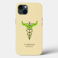 Alternativer Medizinischer Caduceus Grüne Blätter 