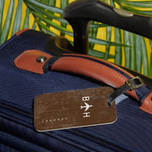 Alters Brown Modern Airplane Monogram Gepäckanhänger