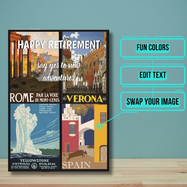 Altersabenteuer Vintage Travel Posters Karte (This card will inspire the recipient to keep dreaming of what's ahead in retirement. )