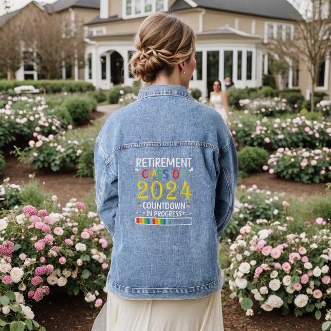 Altersklasse des Countdown-Lehrers 2024 Jeansjacke (Hochzeit Rückseite)