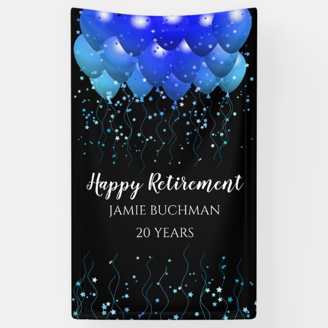 Altersruhestandballoons Star Confetti Black Banner (Vertikal)