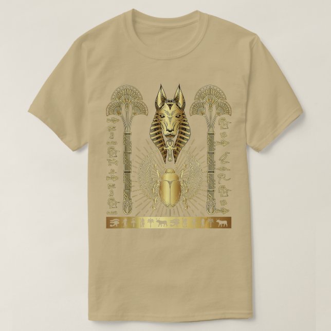 Altes Ägypten Gott Anubis Ankh Scarab Hieroglyphs  T-Shirt (Design vorne)