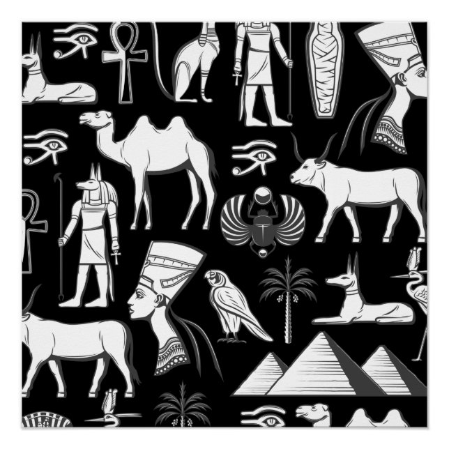 Altes Ägypten Hieroglyphisches Symbol Muster Poster (Vorderseite)