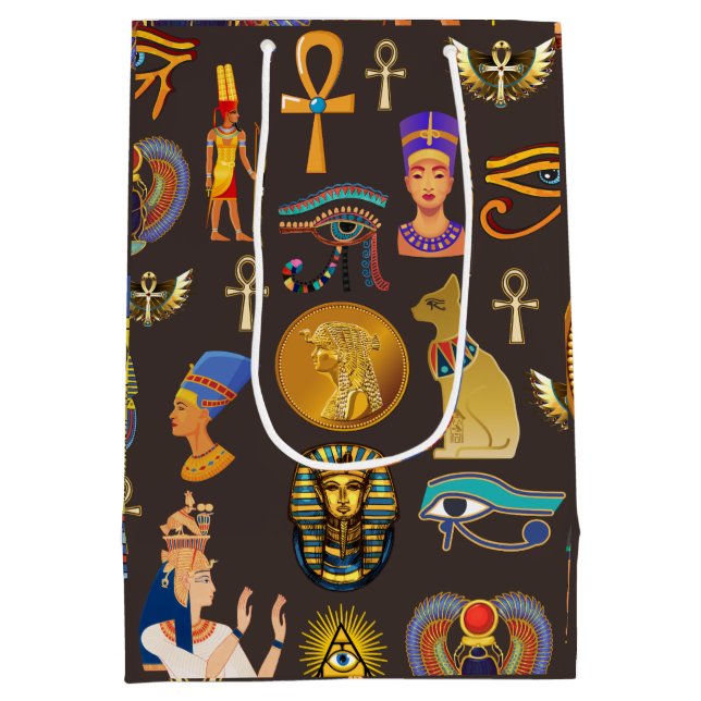Altes ägyptisches Hieroglyphisches Muster Mittlere Geschenktüte (Rückseite)