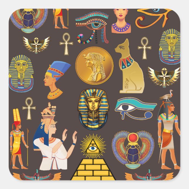 Altes ägyptisches Hieroglyphisches Muster Quadratischer Aufkleber (Vorderseite)