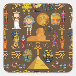 Altes ägyptisches Hieroglyphisches Muster-Symbol Quadratischer Aufkleber