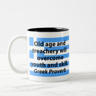 Altes Alter und Verleih - griechisches Sprichwort Zweifarbige Tasse