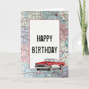 Altes Auto auf der Karte Geburtstag