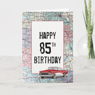 Altes Auto auf der Straßenkarte zum 85. Geburtstag Karte