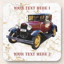Altes Auto auf weißem und goldenem Marmor, Ihr Tex