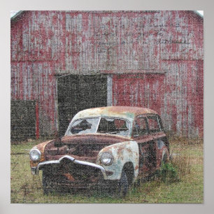 Altes Auto und alter Stall Poster