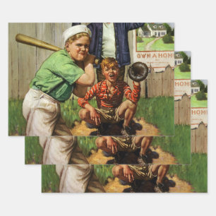 Altes Baseballspiel, Kinder Jungen Sportler Geschenkpapier Set