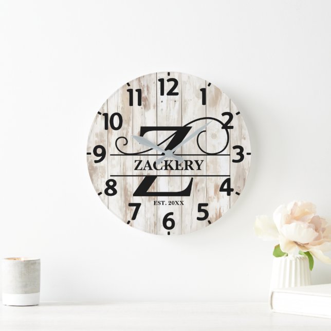 Altes Bauernhaus Rustic Z Monogram Große Wanduhr (Zuhause)