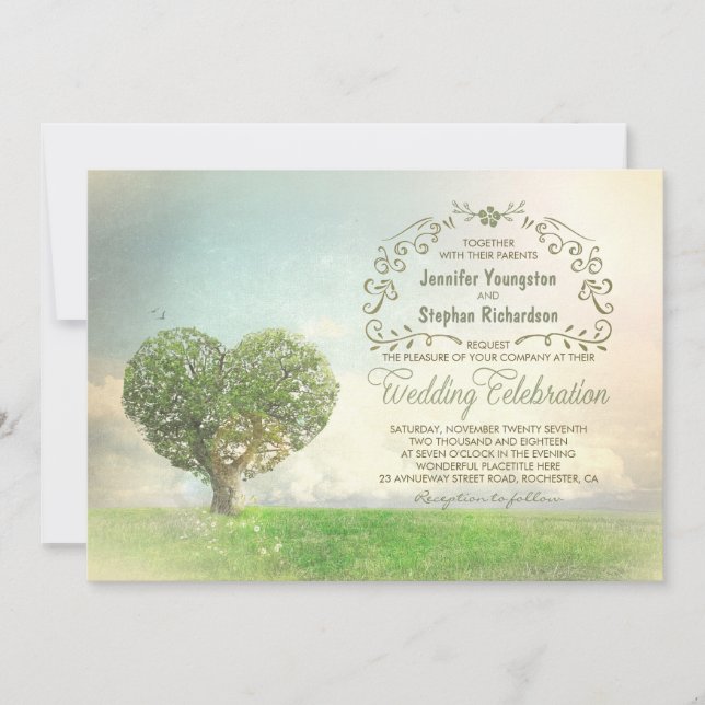 Altes Baumherz rustikale Hochzeitseinladungen Einladung (Vorderseite)