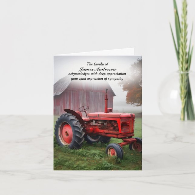 Altes Beileid für die rote Farm Traktor Danke Kart (Vorderseite)