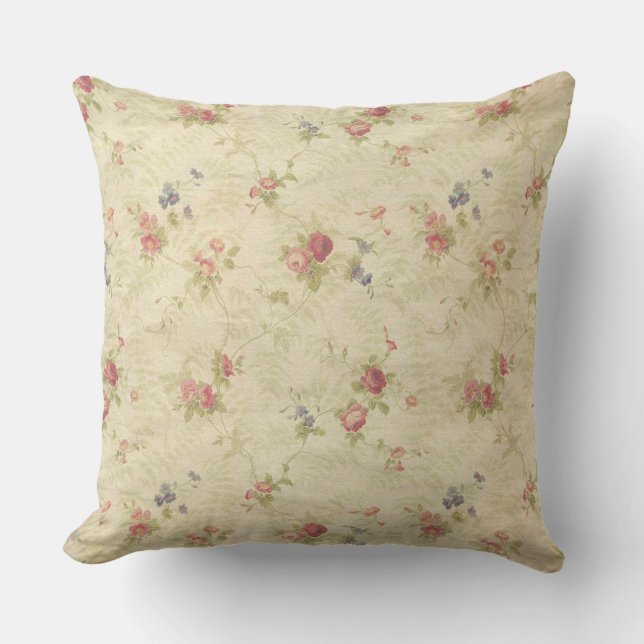 Altes beunruhigtes Gewebemuster der Vintagen Rosen Kissen (Vorderseite)