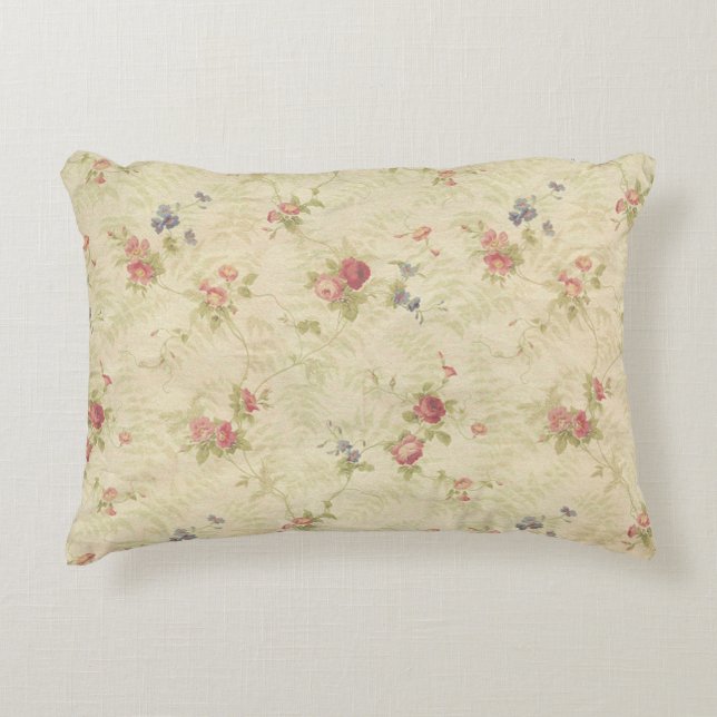 Altes beunruhigtes Gewebemuster der Vintagen Rosen Zierkissen (Vorderseite)