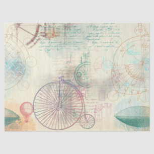 Altes Bike, Ballon und Skript auf Gelbe Decoupage Seidenpapier