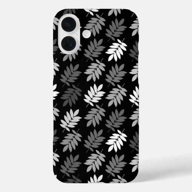 Altes Blattmuster Schwarz Weiß Grau iPhone 16 Plus Hülle (Rückseite)