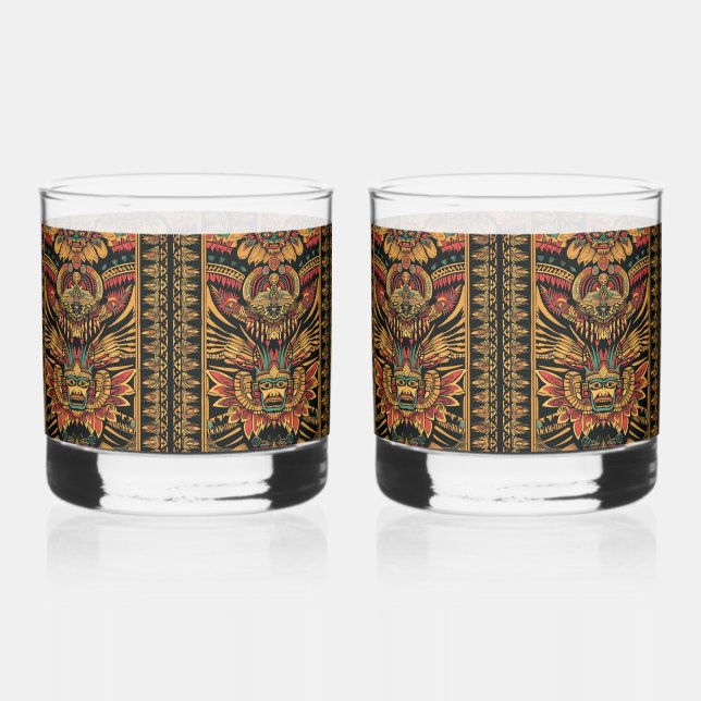 Altes Blau "Aztec Dream" 12oz Rocks Brilles Set Whiskyglas (Vorderseite)