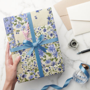 Altes blaues Blumenmuster Geschenkpapier