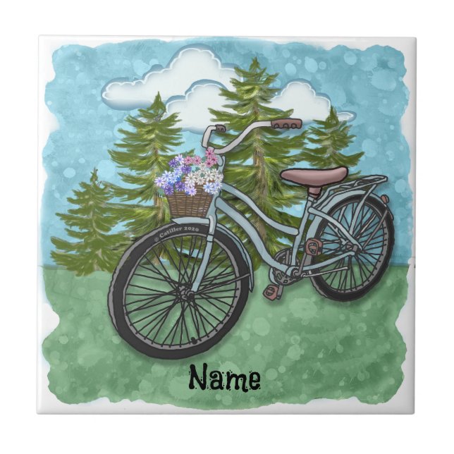 Altes Blaues Fahrrad Fliese (Vorderseite)