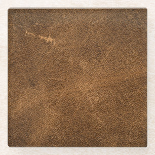 Altes braunes Leder: Klassische Textur Glasuntersetzer