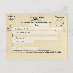 Altes britisches Postamt Telegramm (Anpassbar) Postkarte