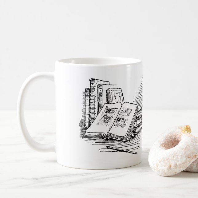 Altes Buch drawing|| gerade ein weiteres Kapitel Kaffeetasse (Mit Donut)