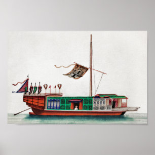 Altes chinesisches Gemälde eines Flussfahrgastschr Poster