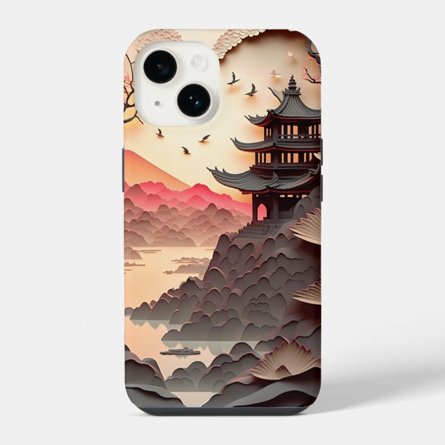 Altes chinesisches Szenen-Papier-Schnitt-iPhone-14 iPhone 14 Hülle (Rückseite)