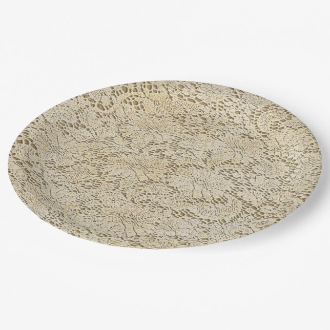 Altes Crochet Lace Floral Pattern + Ihre Ideen Pappteller (Schrägansicht)