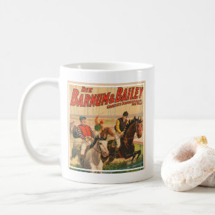 Altes deutsches Zirkusplakat mit Jockeys auf Pferd Kaffeetasse