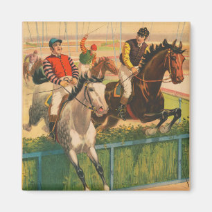 Altes deutsches Zirkusplakat mit Jockeys auf Pferd Magnet