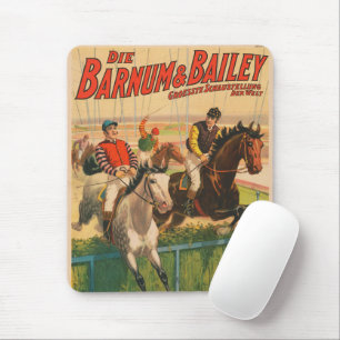 Altes deutsches Zirkusplakat mit Jockeys auf Pferd Mousepad