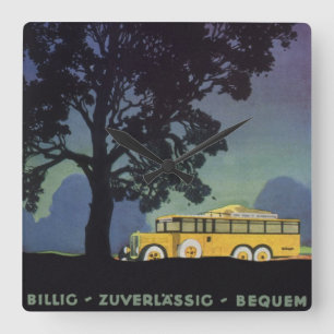 Altes Deutschland, gelber Bus in der Nacht, Reise  Quadratische Wanduhr