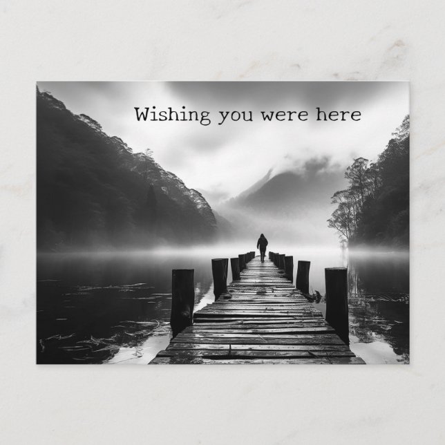 Altes Dock am See B&W Foto Postkarte (Vorderseite)