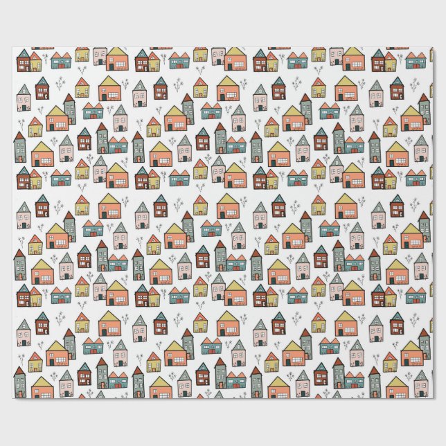 altes Dorf Geschenkpapier (Flach)