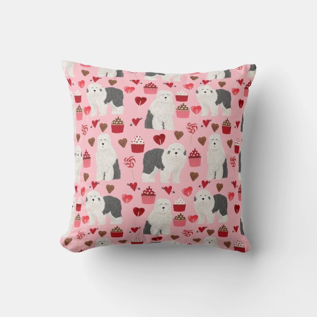 Altes Englisch Sheepdog Valentines Liebe Kissen (Vorderseite)
