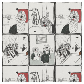 Altes englisches Schäferhundbadezimmergewebe Stoff