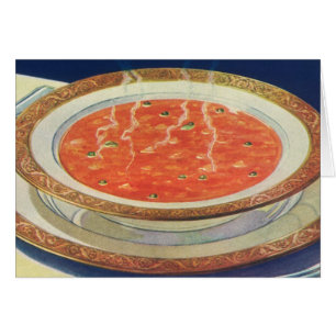 Altes Essen, Heißer Teller Tomatensuppe mit Erbsen